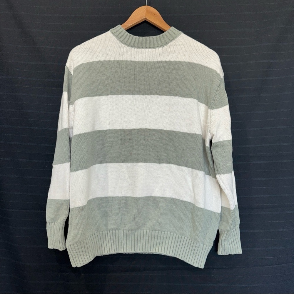 Jessica Simpson Green Ivory stripe mock neck long sleeve knit sweater S